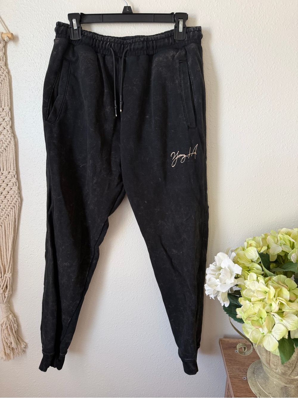 YoungLA M443 Black Washed Crewneck Sweatshirt and matching Joggers M430 - Picture 6 of 9